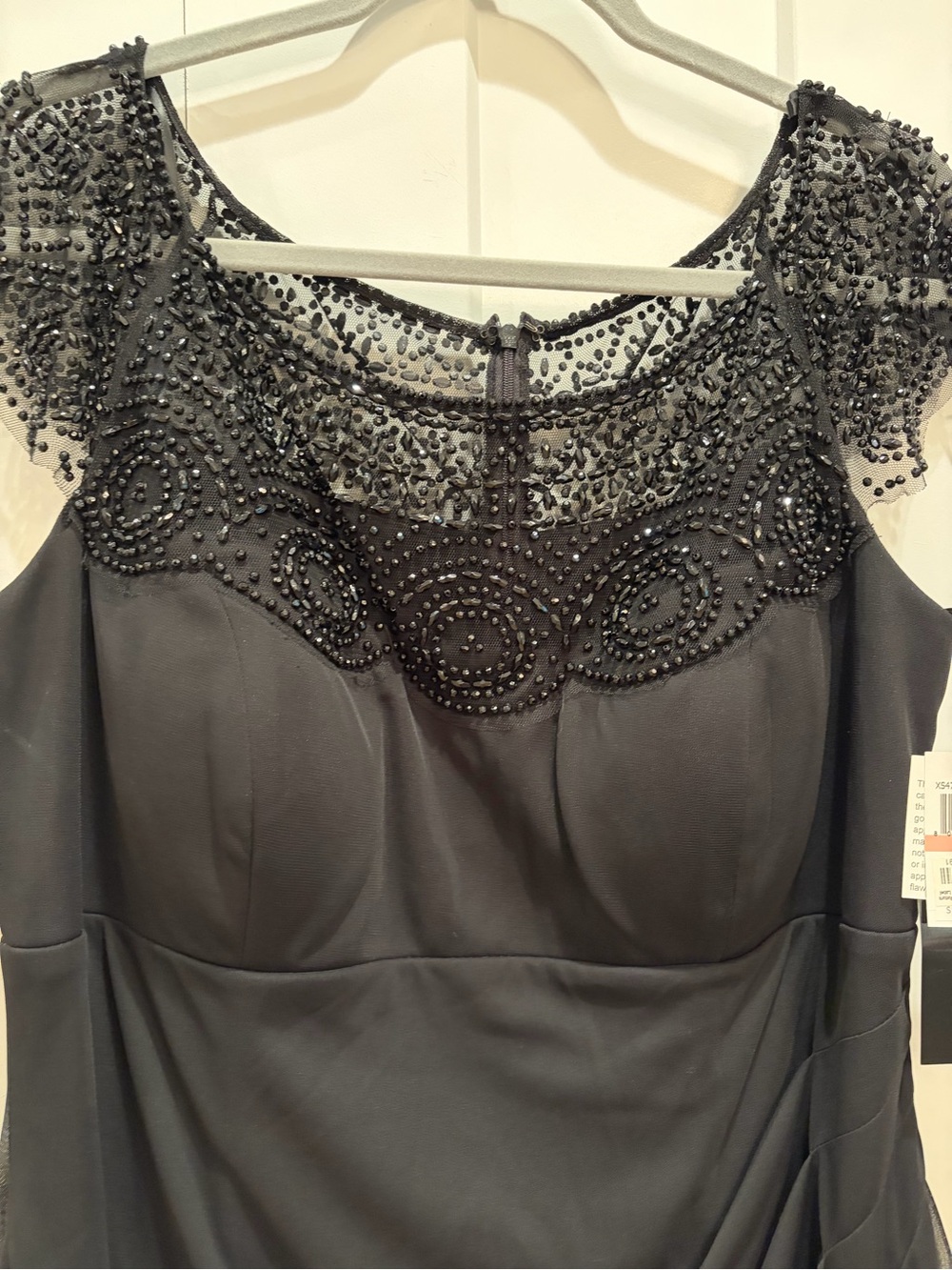Xscape Black Beaded Mesh Yoke Evening Dress